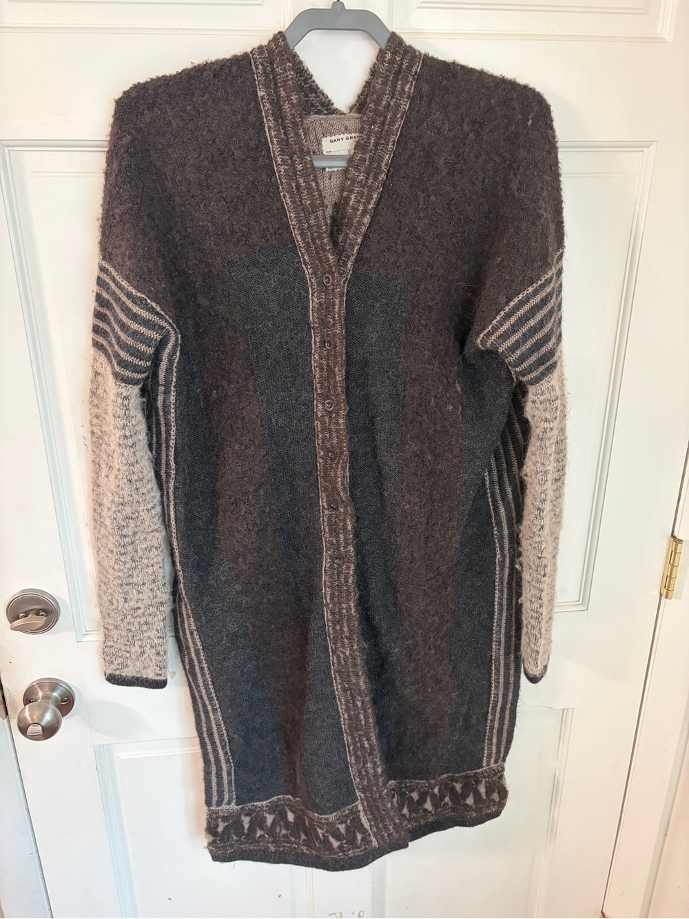 Gary Graham 100% Baby Alpaca Oversized Boho Distressed Long Cardigan P